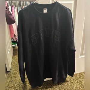 NWT PINK Victoria's Secret Campus Black Crewneck Sweatshirt Large